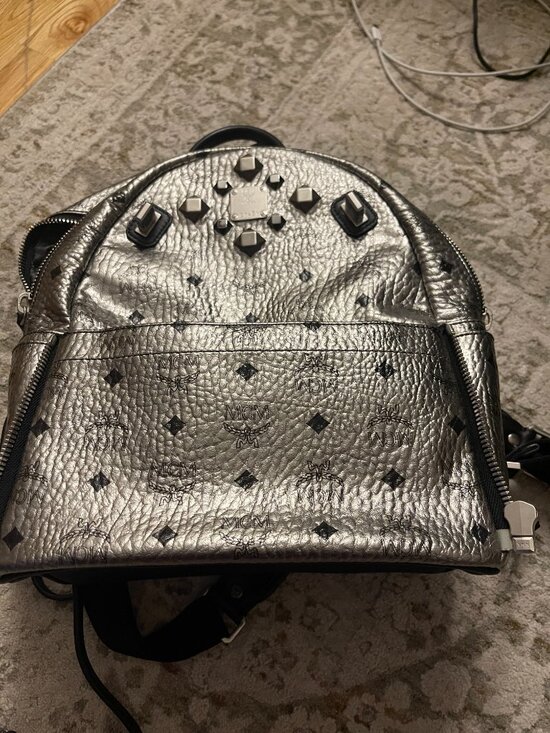 MCM Stark Backpack Silver Metallic Visetos Studded Mini Backpack main image 8